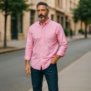 Polo Mens Dress Shirt 16 32/33 Micro Check Pink White Gingham ANDREW Classic Fit
